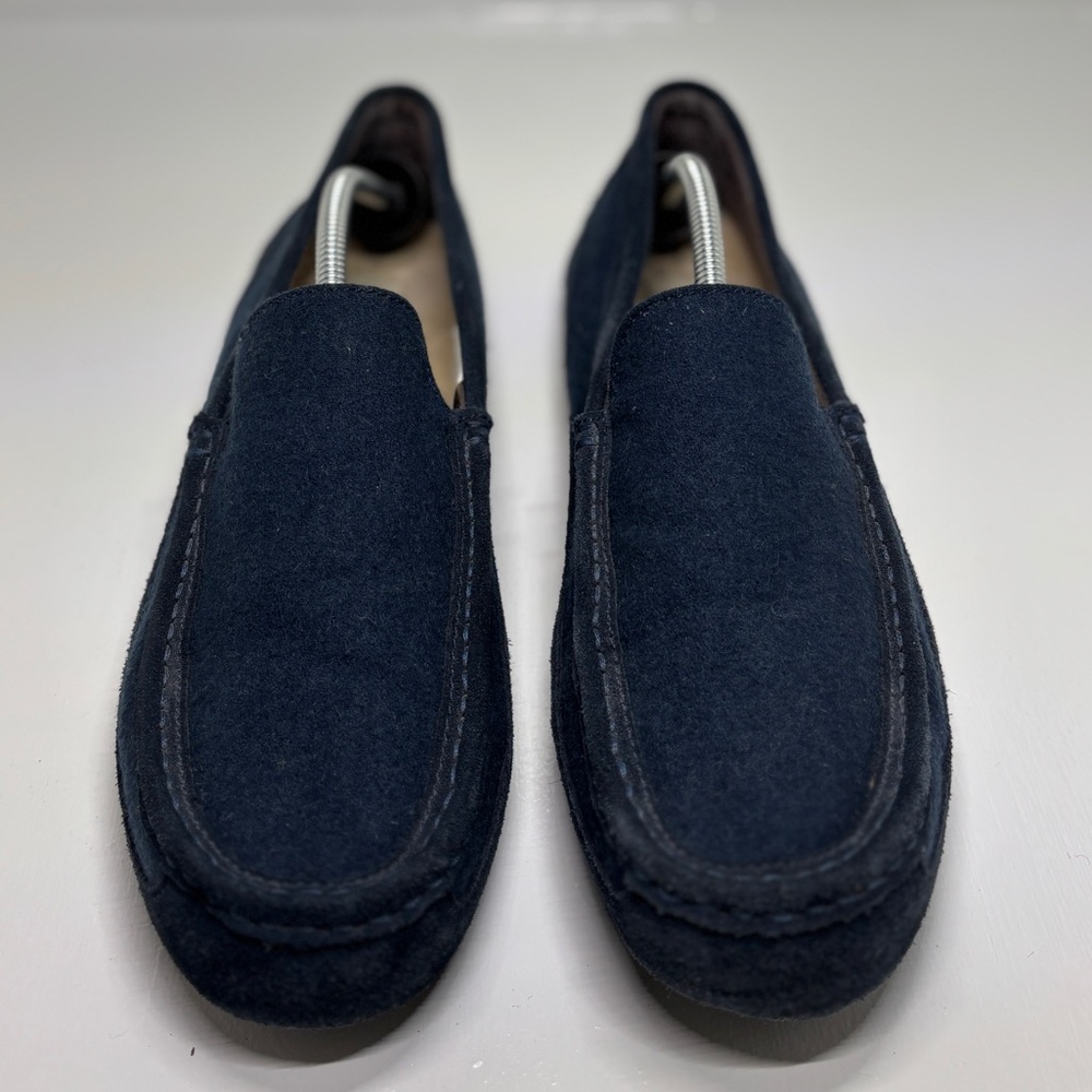 UGG Men’s Suede Loafer Slippers Navy Blue Shearling Lined Size 12 - Picture 4 of 15